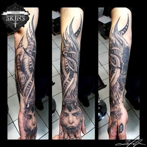 Healed sleeve of custom tattoo and design by @semeli1989 