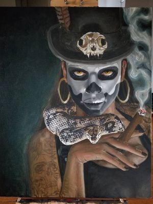 Second step!#voodooqueen #painting #oiloncanvas #wip #artist #stayhome #iostoacasa #firststep #snake #tattooartistlife #tattooartist #overlordtattoo