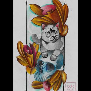 Terminadito.. #dibujo #lapiz #tattoo #inked #ink #gato #cat #flores #calavera #skull #neotradicional #neotraditionaldraw #dibujoneotradicional #colores #luchotattoo #luchotattooer #pergamino #cuarentena #mequedoencasa