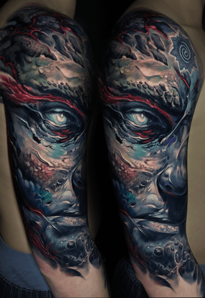 “Titan” #vainiusanomaly #horror #fantasy #creepy #realistic #color #dark #evil #unique #tattoo done with Intenze tattoo ink and Inkjecta machine