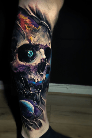 💀 #space #skull done a while ago #vainiusanomaly #horror #fantasy #creepy #realistic #color #dark #evil #unique #tattoo done with Intenze tattoo ink and Inkjecta machine