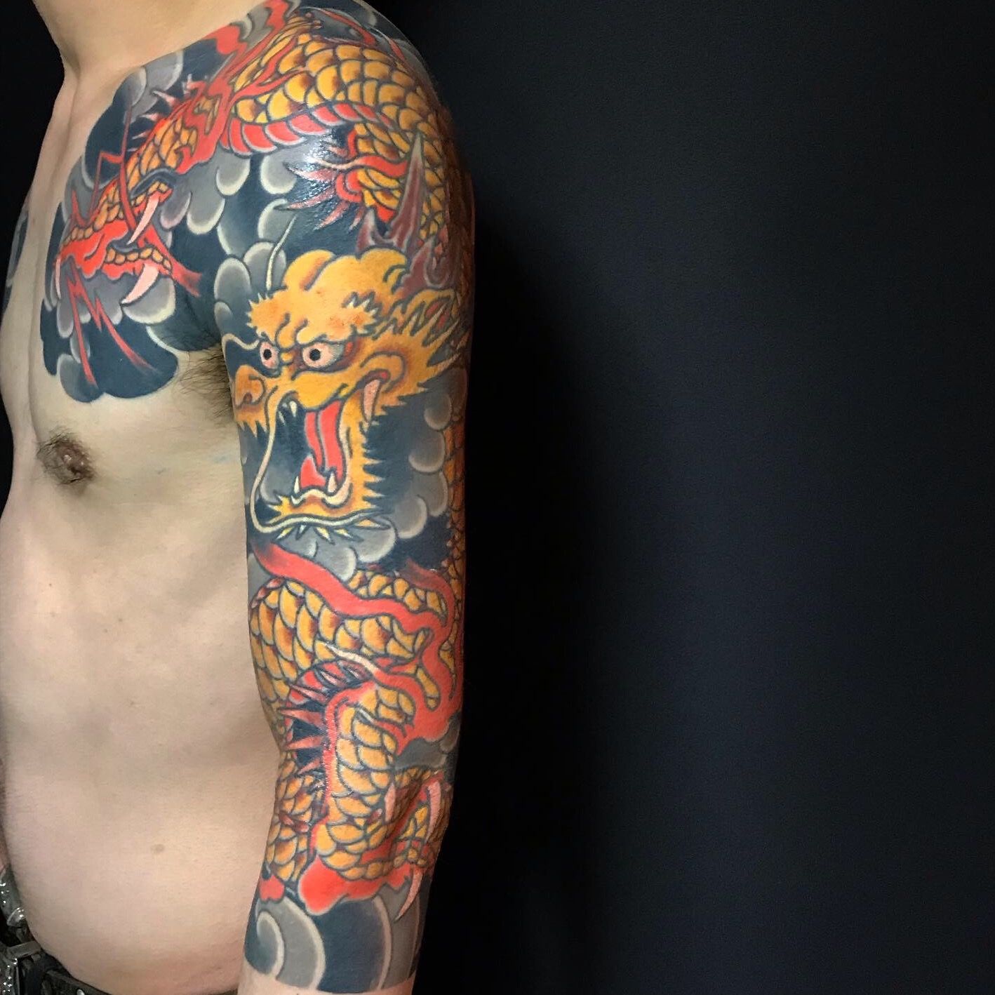 Tattoo uploaded by Bunshin Horitoshi • Yellow dragon 3/4sleeve