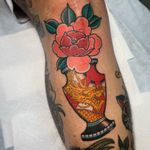 Tattoo by Dennis Duran #DennisDuran #japanese #color #vase #dragon #peony #flower