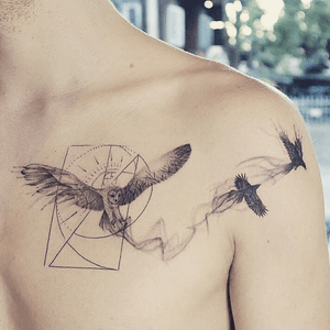 Blackwork owl and ravens tattoo with abstract flow - Tattoo Chiang Mai   #blackworktattoo #raven #owltattoo #finelinetattoo #abstracttattoo #DarkTattoos #tatuagem #tatouage #inkstinctsubmission #Tattoodo #inkstagram #instatattoo #tattoochiangmai #blacktattooart #btattooing #inkedlife #tattooculture #amazingtattoos #tattoooftheday #onlyblackart #blxckink #tattooistartmag 