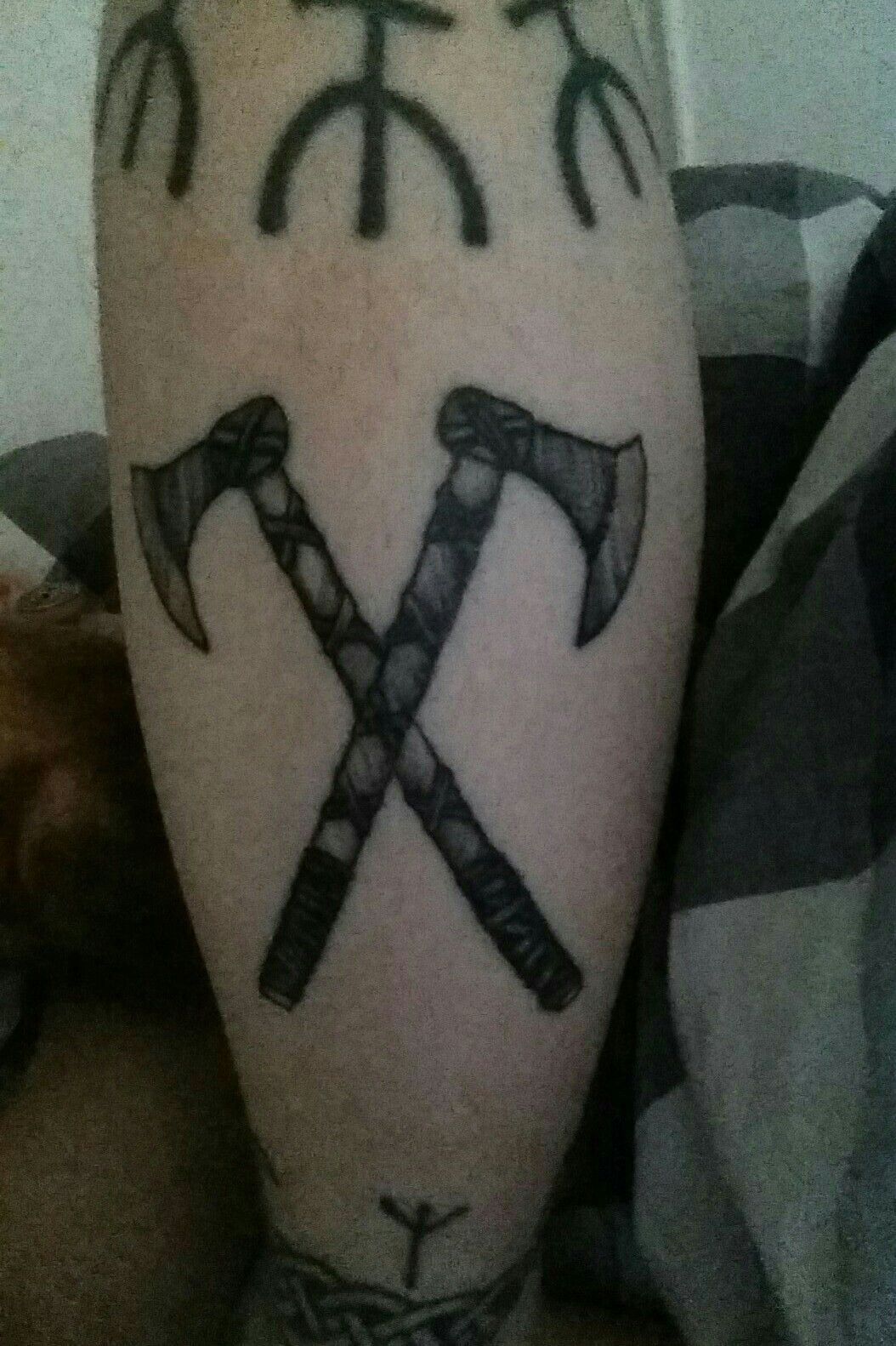 cross axes tattoo design  Crossed axes probaby with a helm of awe  instead  Tattoo Ideas   Norse tattoo Viking tattoos Nordic tattoo