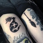 Pair done on a flash day #halloween #halloweenflash #wales #cardiff #beetlejuice #witchy #witchtattoo #broomstick #moon #timburton #goth #blackwork 