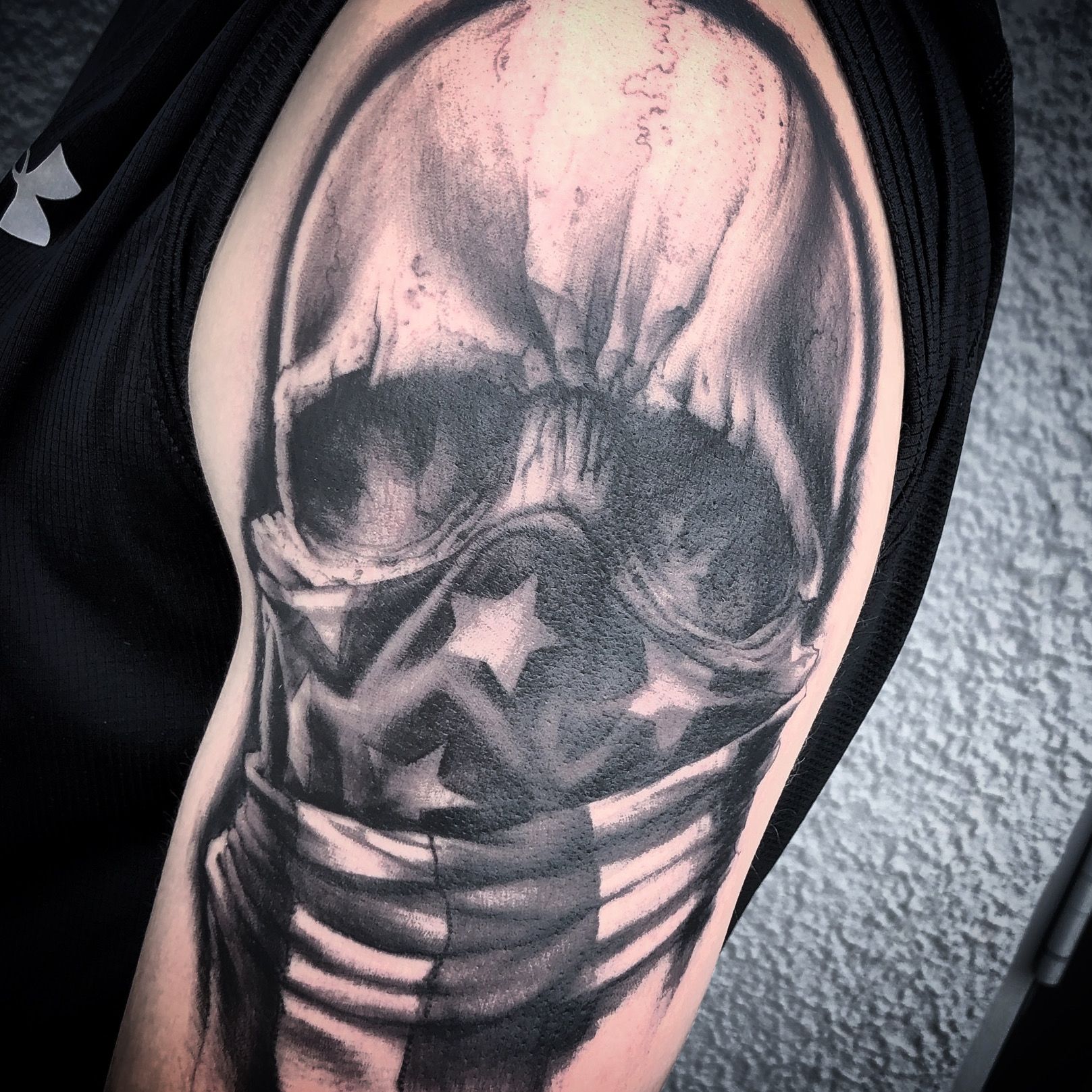 Alex Hunter Tattoos  Color realism skull painted with the American flag  on clients thigh  Facebook