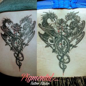 Fresh vs Healed - Rose and Dragons Lower Back Tattoo#Dragon #DragonTattoo #Dragons #Rose #RoseTattoo #RoseAndDragon #DragonAndRose #FreshVsHealed 