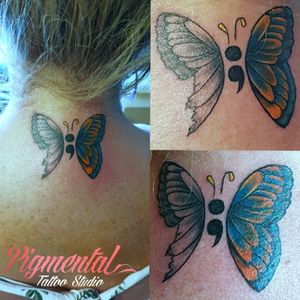 Semicolon Butterfly Tattoo Representing suicide awareness #Butterfly #ButterflyTattoo #SemiColon #SemiColonTattoo #SemiColonButterfly #MentalHealth #MentalHealthAwareness #SuicideAwareness #SuicidePrevention #ItsOkayNotToBeOkay