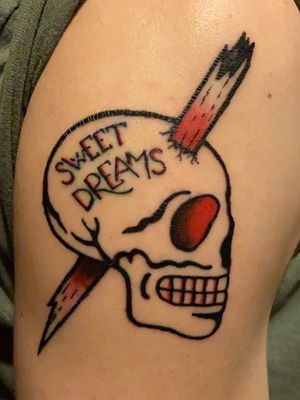 Skull tattoo in black and red