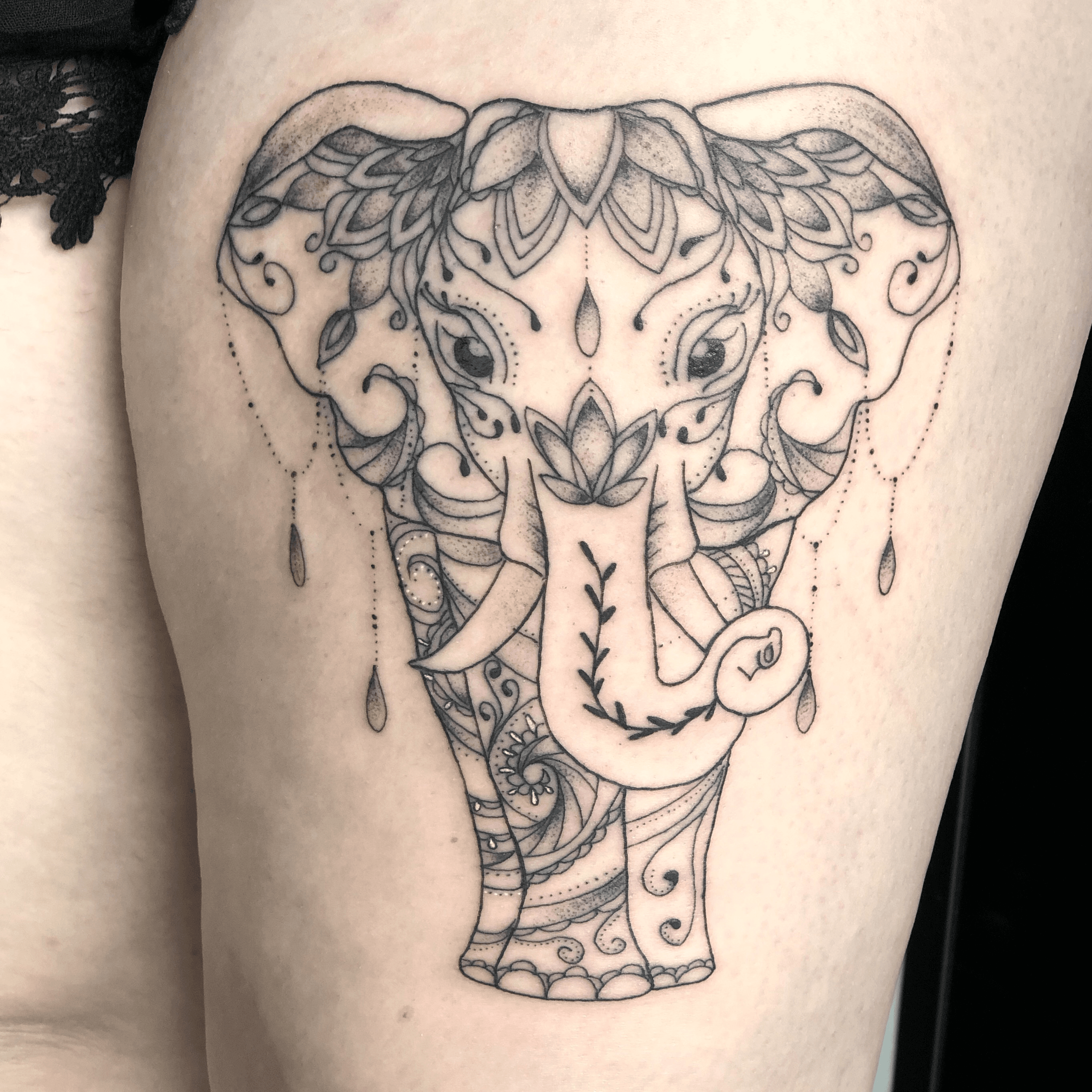 floral elephant thigh leg tattoo  FMagcom