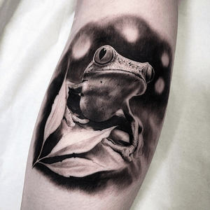 Frog tattoo on my calf 