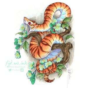 Tiger snake. Mediums: copic markers + pens