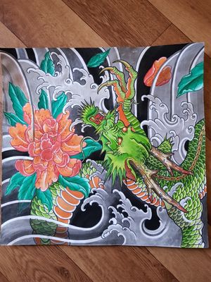 #dragon #peony #fingerwaves #watercolor #aquarelle #drawing 