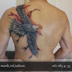 Realistic Eagle with a bit of watercolour @monk_ink_tattoos