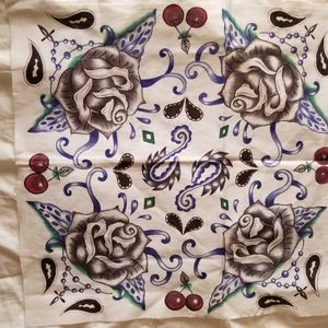 custom bandanas I produced while at Washington State Penitentiary in 2017........created on a 20"X20" piece of brand new state issue bed sheet using BIC ink pens and a stack of grievances.......100% original  design.