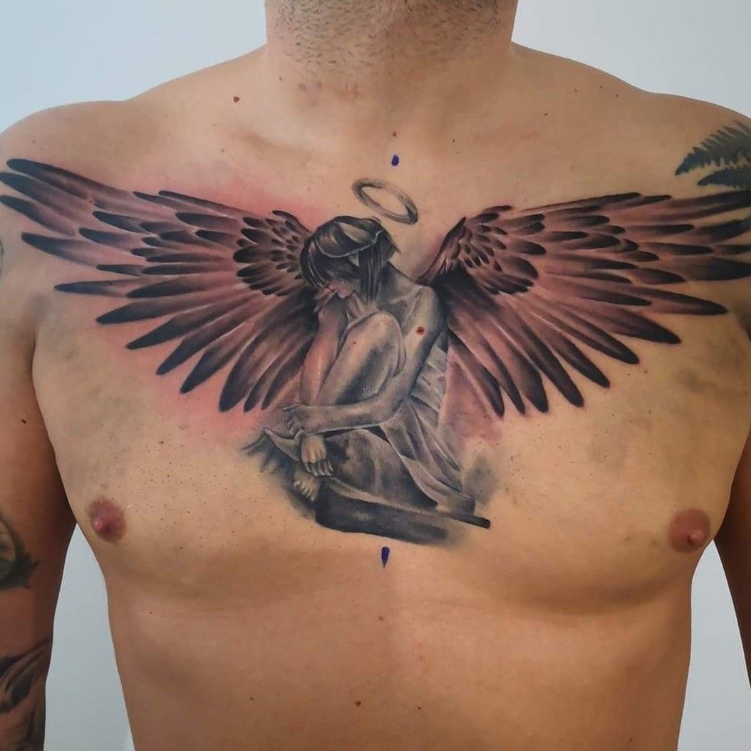 Verificação de segurança necessária  Guardian angel tattoo Angel tattoo  men Chest tattoo writing