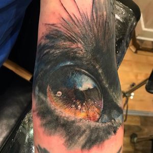 Nice wolf eye for the bend of an arm. Tricky place for something so involved but came out great! 