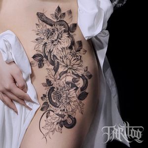 Linework Floral tattoo