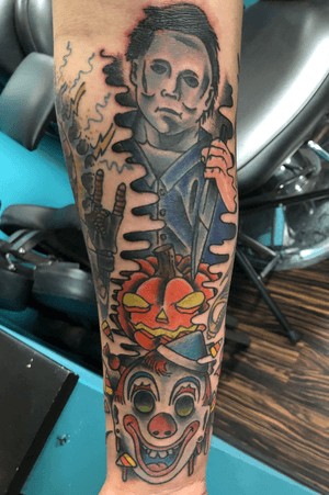 Mike Myers piece. #Tattoo #tattoos #tattooing #color #colors #colortattoo #colortattoos #colortattooing #traditional #traditionaltattoo #traditionaltattoos #traditionaltattooing #traditionaltattooartist #bold #boldwillhold #boldlines #colorado #coloradotattooer #coloradosprings #coloradospringstattoo #coloradospringstattoos #coloradospringstattooartist #handmade #tilthegrave 
