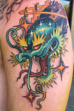 Dragon Head tattoo #lasvegas# #trippy #sincity #cybertraditional #neotraditional #neotradstyle #pixelart #dragons #colorful #unique #futuristic 