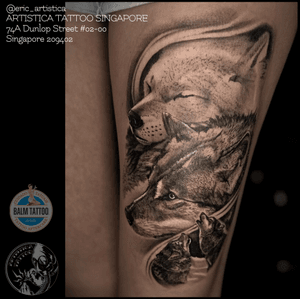 Black and grey wolf theme on thigh as requested by my Russian client.ARTISTICA TATTOO SINGAPORE74A Dunlop Street #02-00Singapore 209402☎️ +65 82222604#tattoo #tattooed #tattoolover #ilovetattoo #sgtattoo #singaporetattoo #blackandgrey #blackandgreytattoo #wolf #animal #thightattoo #bodyart #nopainnogain #ericartistica #ericlohtattoos #artistica #artisticatattoo #artisticasingapore #balmtattoo #balmtattoosg #balmtattoosingapore #balmtattooartist #balmtattooteamsg #dragonbloodbutter #nedzrotary #criticaltattoosupply #quantumtattooink #sparkcartridges #quantumtattooink_sea #realistictattoo