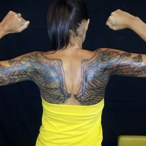 Freshly done wings on upper back. This was done in 2 sessions totally just under 10hrs total.