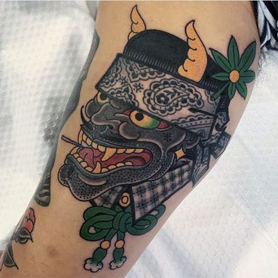 Cholo Hannya tattoo by Mikkel Westrup #MikkelWestrup #hannya #Japanese #chicano #cholo #horns #yokai 