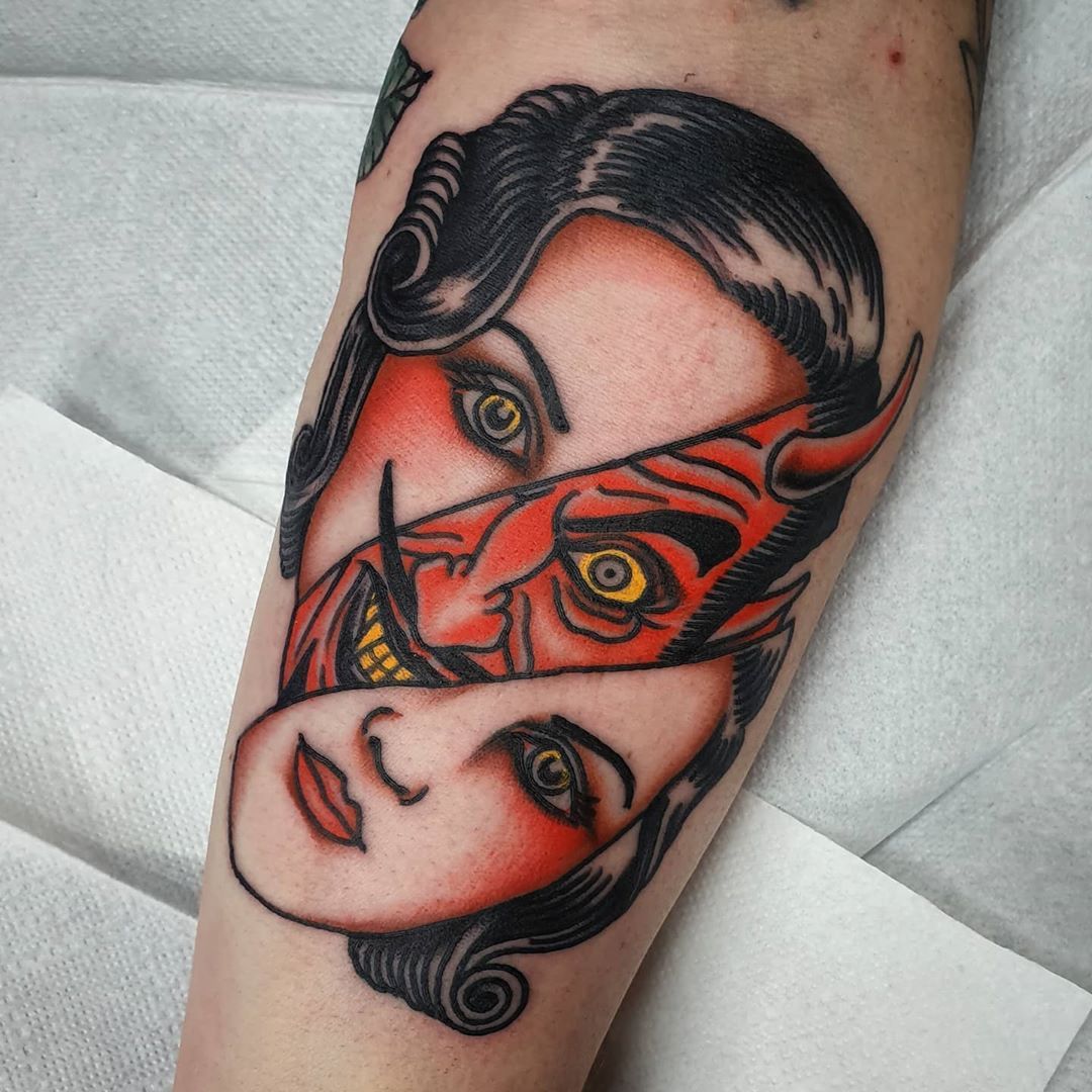 What Are You Beneath Your Skin Split Face Tattoos Give Clues  Tattoodo