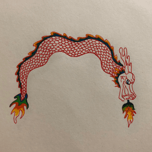 Red dragon with coloured flames #dragon #red #chinese #fire