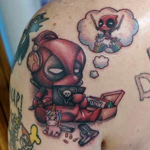 Deadpool Chibi Cute "Alkaline Trio" "Big Wax" Tattoo