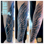 Angel wing on client forearm...#forearmtattoo #wingtattoo #designer #customdesign #illustrative #graphic #creation #byjncustoms