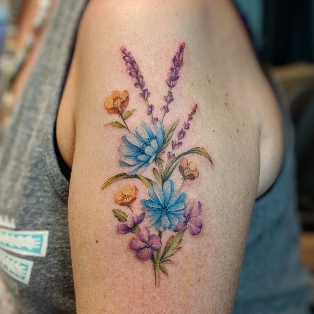 Tattoo uploaded by Tracy Marie  Realistic Color Vintage Wild Flowers  Tattoo  Tattoodo
