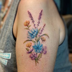 Realistic Color Vintage Wild Flower's Tattoo