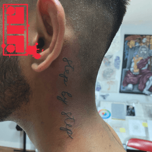 ‘Step by Step’ neck tattoo on client...Thanks for looking. #smalltattoo #necktattoo #fonttattoo #letteringtattoo #byjncustoms