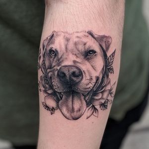 Realistic Black and Gray Dog Portrait Tattoo