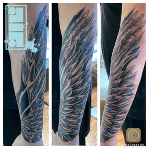 Wings on client forearm...Thanks for looking. #wingtattoo #forearmsleeve #designer #animated #illustrative #graphic #style #byjncustoms