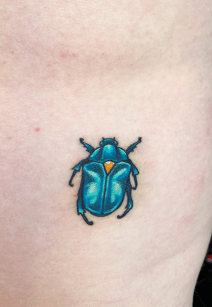 Scarab Beetle (2 days healed), done by @IngridTattoo at Lets Buzz, Bergen, Norway #scarab #scarabtattoo #Beetle #Insect #color 