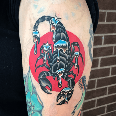 Tattoo by Chazz Hysell #ChazzHysell #traditional #color #chrome #scorpion