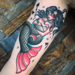 Tattoo by Chazz Hysell #ChazzHysell #traditional #color #mermaid #baby #mermom #fish
