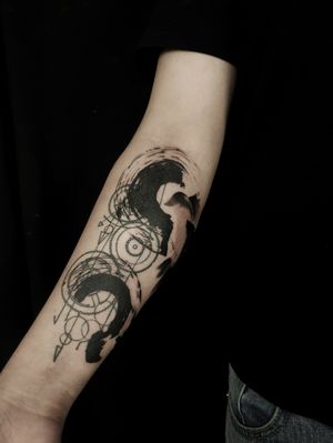 Brush stroke tattoo, “ Email : hanutattoo@gmail.com IG : hanu.classic ,, ▫️HANU▫️ #tattoo #tattoodo #inked #ink #brushstroke #brushstroketattoo #brushtattoo #Korea #hanu
