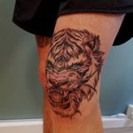Tiger knee by Jones #tiger #tigerking #kneetattoo #tattoodo #tattooofday 