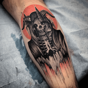 Demon reaper tattoo by Nate Silverii aka hungryhearttattoos #NateSilverii #hungryhearttattos #demon #devil #reaper #illustrative #horns #skull #skeleton