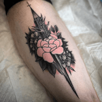 Burning church and rose tattoo by Nate Silverii aka hungryhearttattoos #NateSilverii #hungryhearttattos #rose #dagger #church #burningchurch 