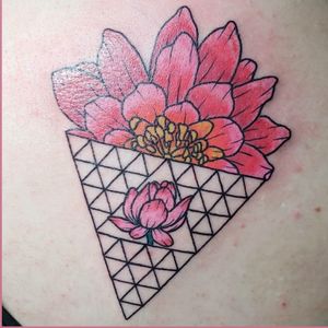 Lotus and geometric back tattoo