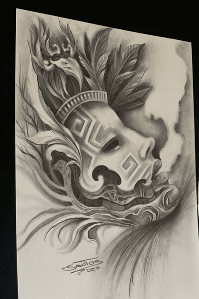 Indian mask, graphite on paper