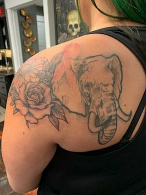 Elephant and Breast Cancer Ribbon by Brandon at Ogden Tattoo Parlor
