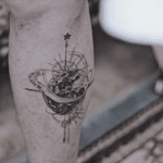 Universe tattoo / Lunar & Compass tattoo by Lesine @le.sinex | fineline . blackwork