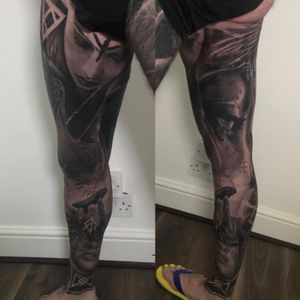 Black and grey realistic full leg tattoo, London, UK | #blackandgreytattoos #fulllegtattoos #realistictattoos #portraittattoos #londontattoos