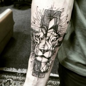 Stylized "Lion" for Pavel [line-dot-work] (February '18)◼#тату #лев #trigram #tattoo #lion #inkedsense 